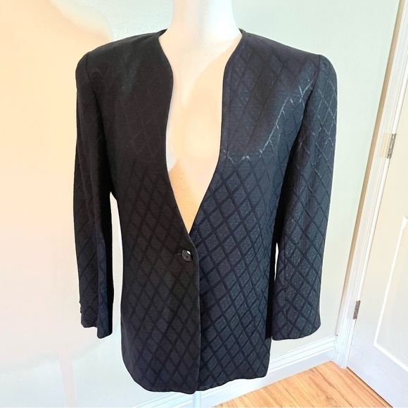 Liz Claiborne Vintage Black Collarless Blazer Jacket with Embroidery - Size 10P - Picture 3 of 11